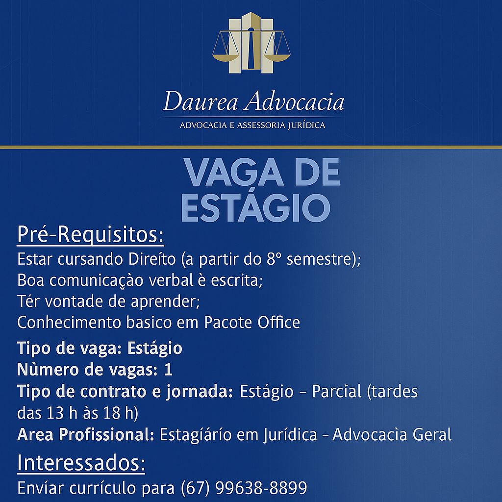 » Vaga de Estágio em Direito | Daurea Advocacia